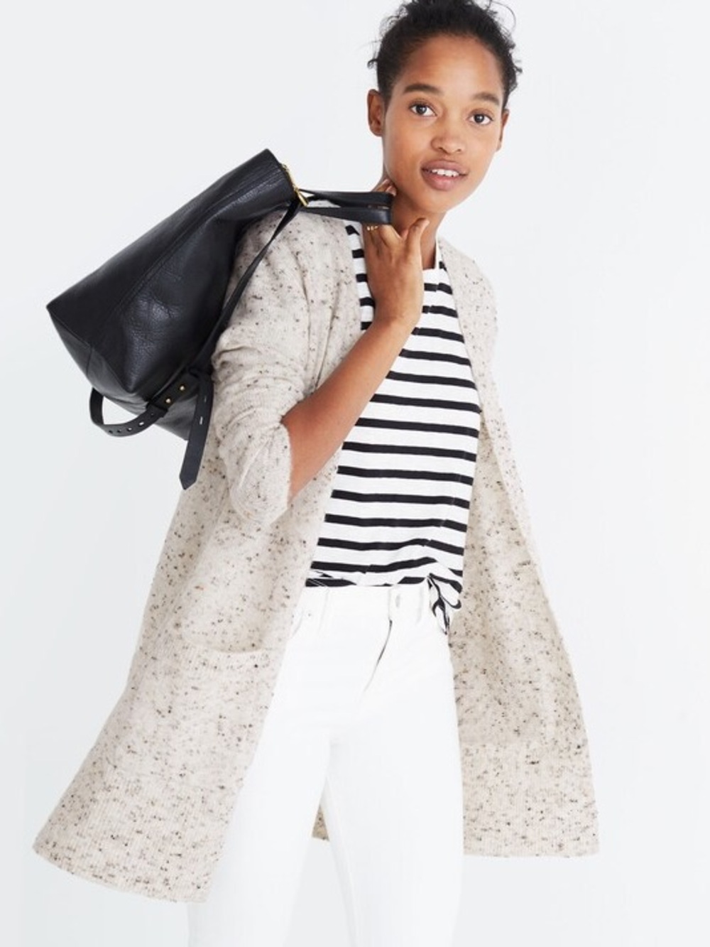 Madewell Donegal Kent Cardigan Cream Speckled Knit Sweater Small